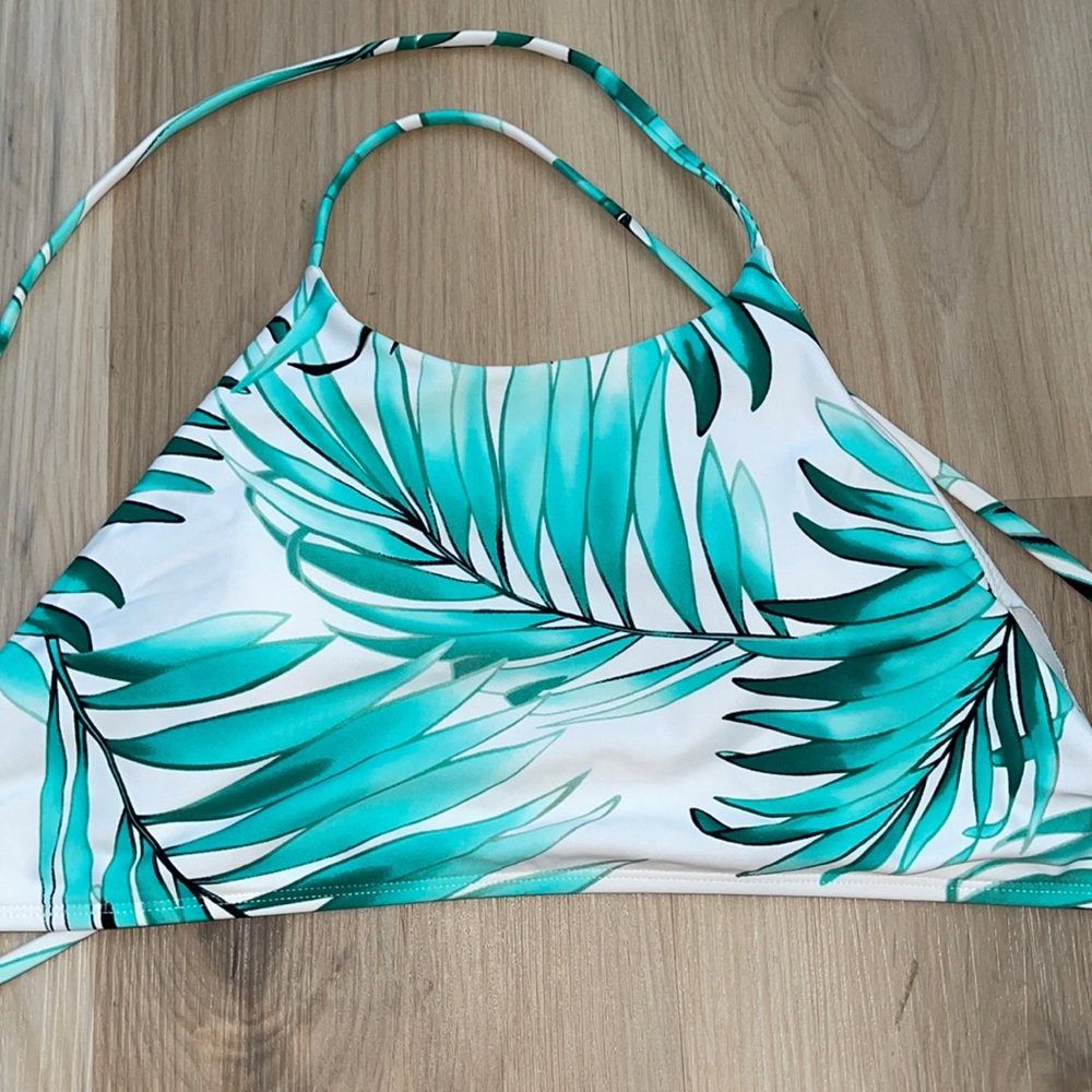 Body Glove Bikini Halter Top Large Green White Palm Leaves swimsuit